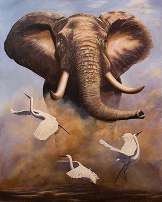 Elephant & Egrets